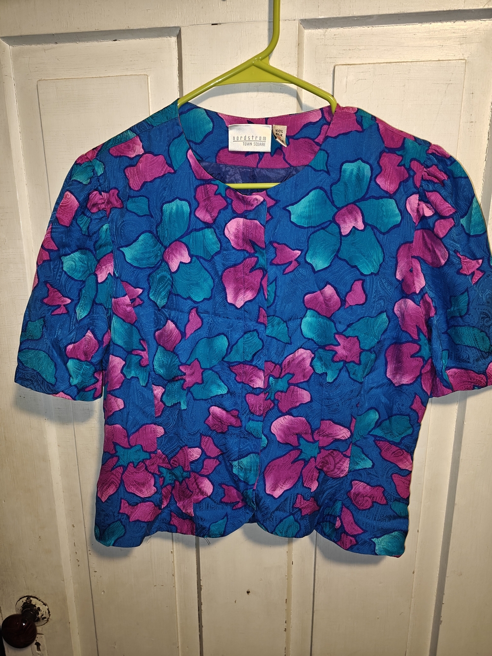 Nordstrom Silk Floral Top in Blue, Teal & Pink - Vintage